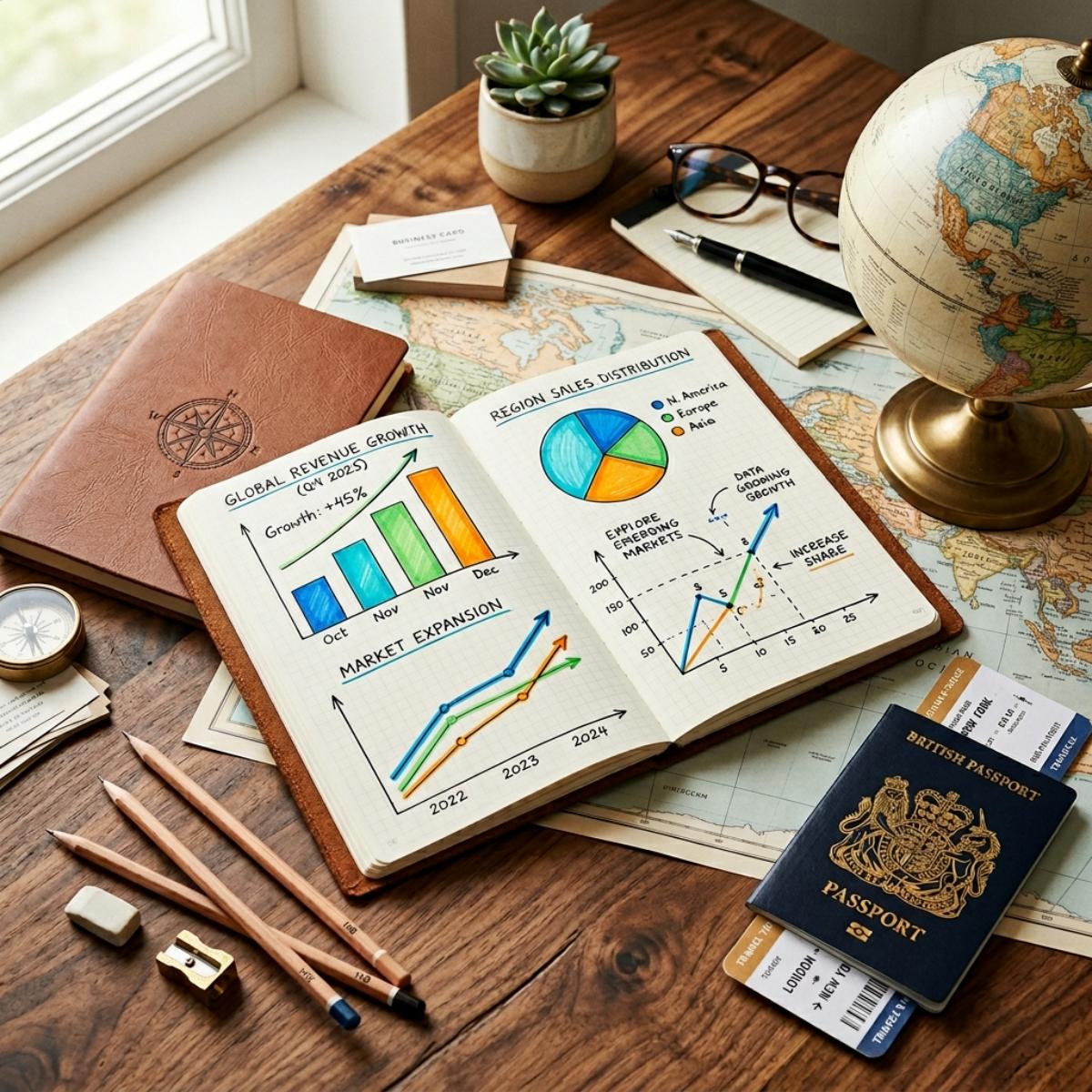 教育旅行市場の成長グラフとグローバル教育アイテム